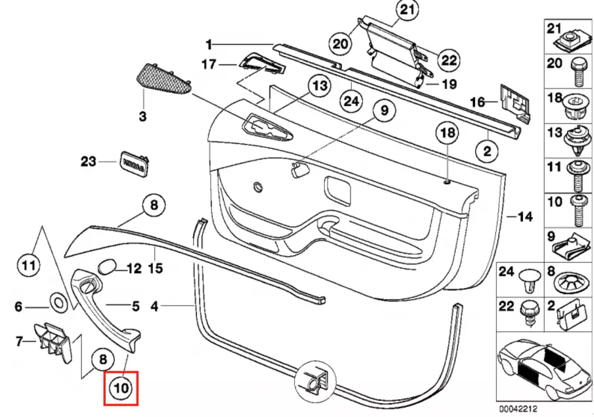 BMW Z3 E36 Inside Door Pull Grab Handle Left - 51418401173